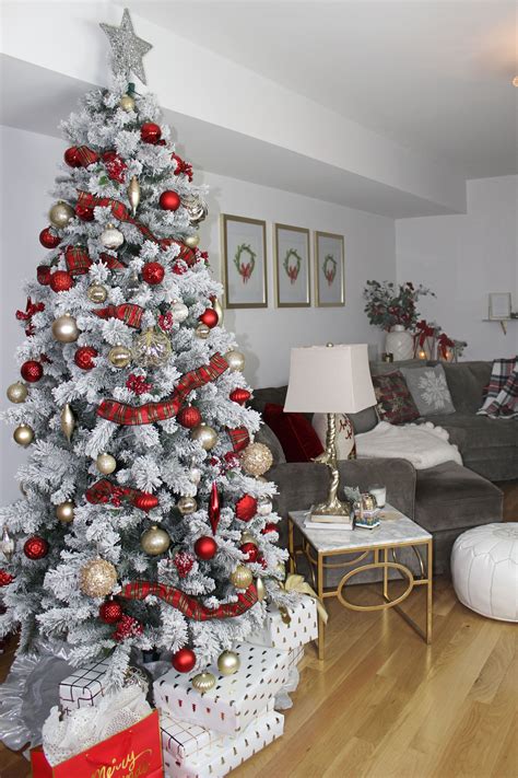My Living Room For The Holidays Lace Lashes Red And Gold Christmas Tree Flocked Christmas