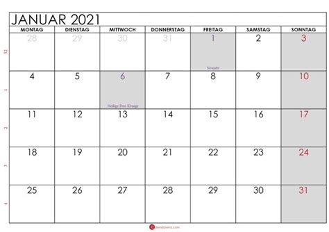 Kalender Januar 2021querformat1 Calendario Enero Calendario