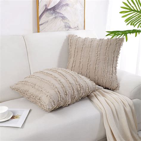 2pcs Cotton Linen Decorative Throw Pillow Covers Tassel Striped Sofa