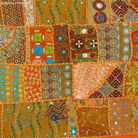 Orange Antique India Handmade Vintage Fabric Patchwork Tapestry Wall