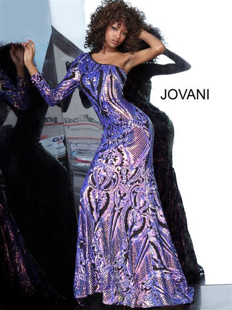 Jovani 3477 Black Purple Sequin One Shoulder Prom Dress