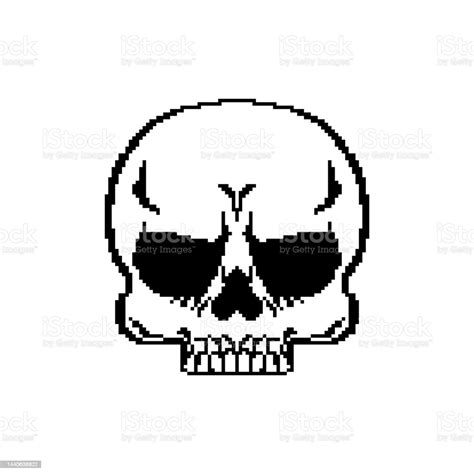 Pixel Art Skull Anatomical Isolated 8 Bit Skeleton Head Pixelated
