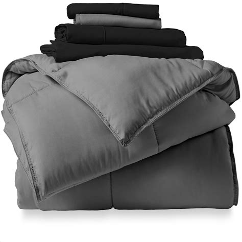 Bare Home Microfiber 5 Piece Gray And Light Gray Bed In A Bag Twin