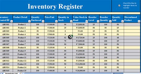 Free Stock Inventory Management Register Format In Excel