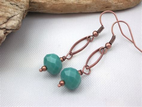 Turquoise And Antique Copper Gemstone Drop Dangle Earrings Etsy