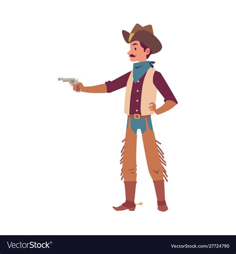 Cowboy Man Pointing A Gun Cartoon Character Vector Image