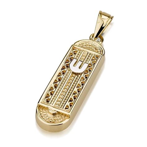 Buy 14k Yellow Gold Mezuzah Necklace Filigree Design Israel