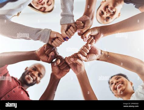 Teamwork Unity And Hands Or Fist For Support Trust And Community