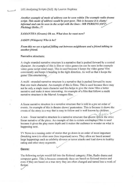Unit 11 Script Writing For Media Products Example Of Marking Lo1