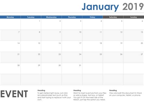 Microsoft Word Calendar Template 2020 Edit Example Calendar Printable