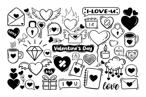 Doodle Valentines Day Element Collection Free Vector 4999717 Vector Art