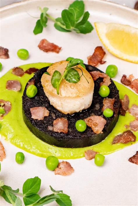 Scallops And Black Pudding With Pea Puree Starter By Flawless Food