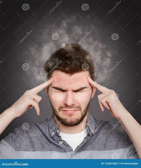 Stress Concept Man With Exploding Head And Smoke Coming From It Stock