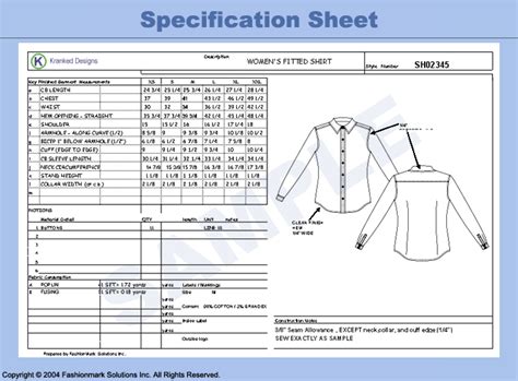 Specification Sheets Tech Pack Cost Sheet Design