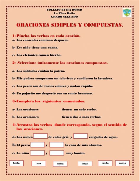 Ficha De Oraciones Simples Y Compuestas