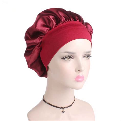 Buy 2019 Fashion Wide Band Satin Silk Bonnet Cap Women