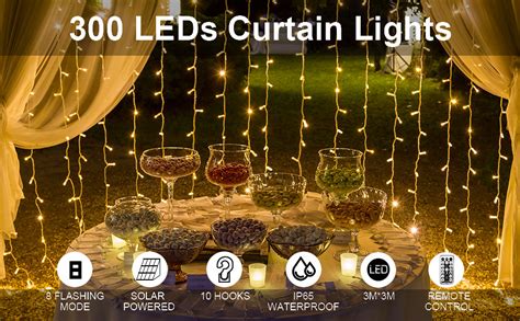 Upgraded Solar Curtain Lights Outdoor Garden Fairy String Lights 300