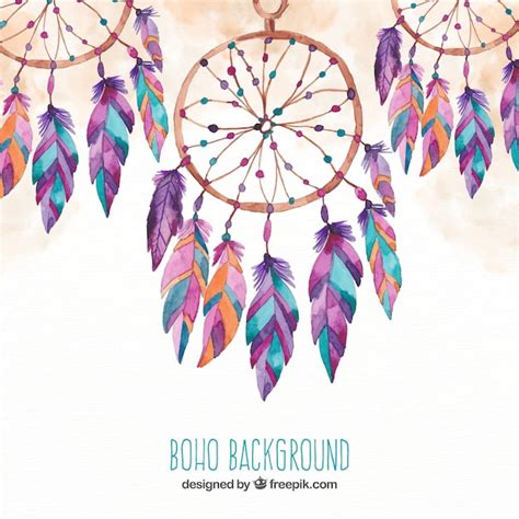 Boho Background With Dream Catchers In Watercolor Style Vector Free