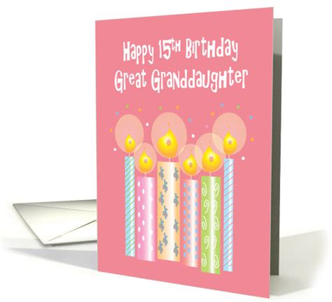 15th Birthday Great Granddaughter Row Of Patterned Candles Card