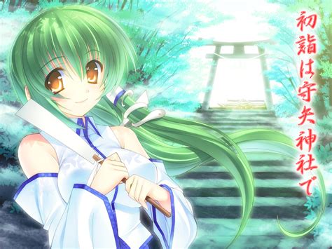 Forest Green Hair Japanese Clothes Kochiya Sanae Long Hair Miko Torii