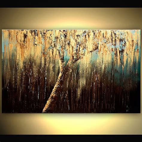 Hand Painted Modern Abstract Art And Architecture Weeping Willow Tree