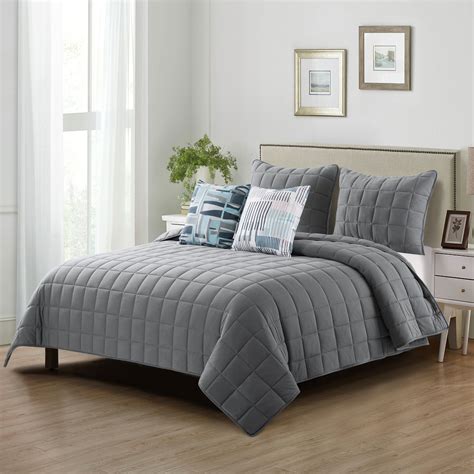 Mainstays Jersey Polyester Reversible Quilt Set King Gray Flannel 5