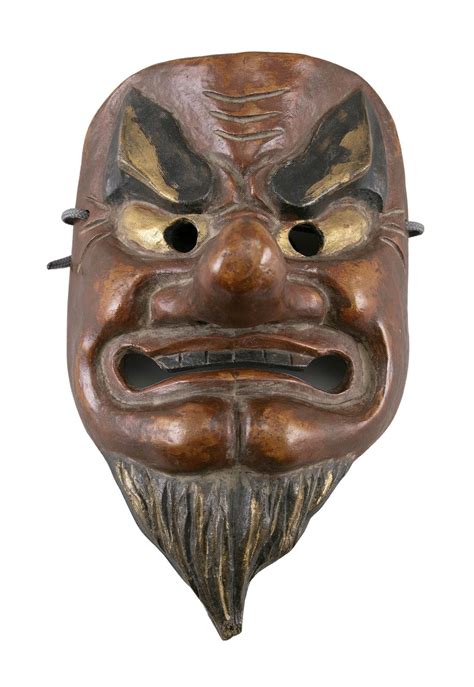 Lot JAPANESE TENGU MASK Sculpted And Painted Plaster With Gilt Highlights Seal Marked On