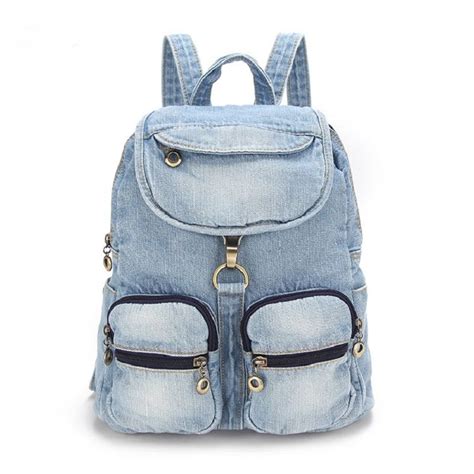 6999us Blue Vintage Casual Preppy Style Pockets Denim Backpack