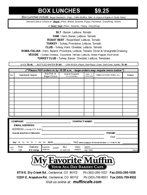 Fillable Online Box Lunches 925 Fax Email Print Pdffiller