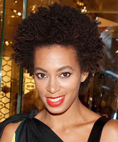 Solange Knowles Short Curly Casual Afro Hairstyle Dark Chocolate Brunette Hair Color
