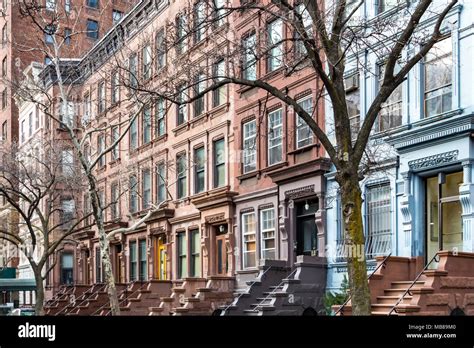 Row Of Historic Brownstone Buildings In The Upper West Side Of