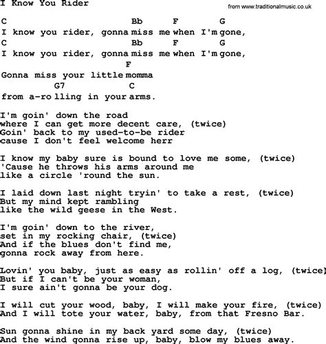 Top 1000 Folk And Old Time Songs Collection I Know You Rider Lyrics