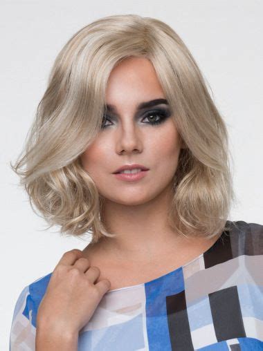 Monofilament Platinum Blonde Chin Length Wavy 12 Without Bangs