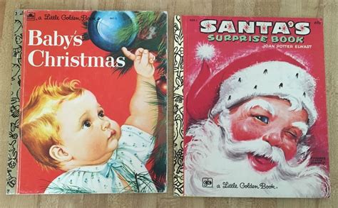 Vintage Lot Of 2 Christmas Santa Claus Little Golden Books Winship