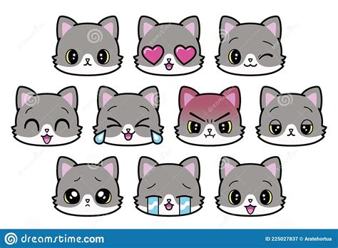 Set Of Cute Emoji Cats Stock Vector Illustration Of Emotion 225027837