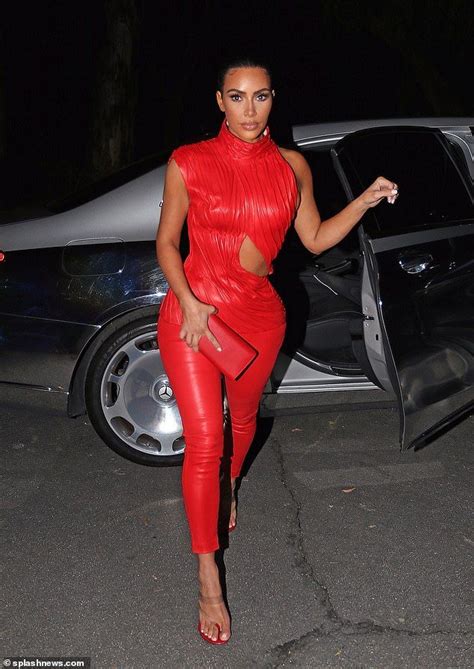 Kim Kardashian Looks Sensational In Red Leather Ensemble Kim