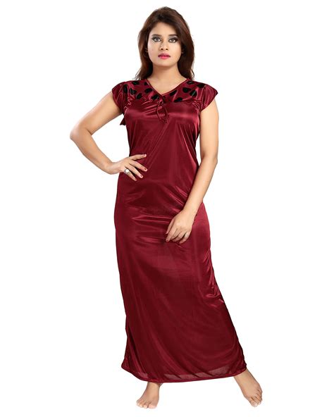 Buy Be You Fashion Satin Maroon Hearts Printed 2 Piece Nighty Set For Women Online ₹459 From