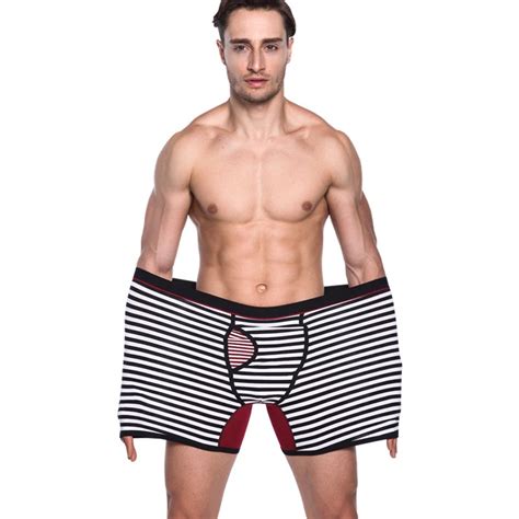 Striped Underwear Men Boxers Long Leg Underpants Sexy Print Mans Pants