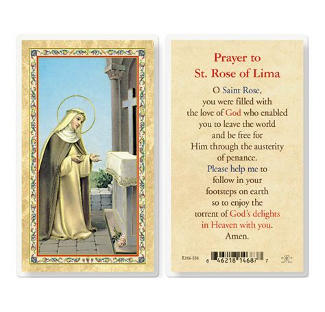 Prayer To St Rose Of Lima Gold Stamped Laminated Holy Card 25 Pack