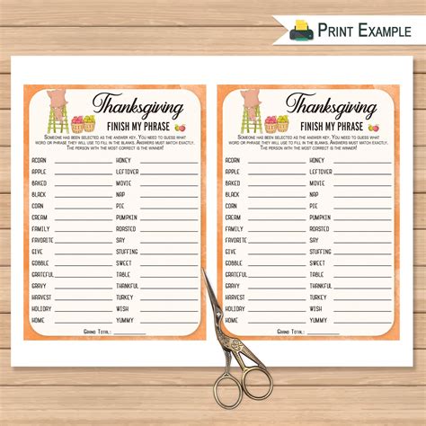 Thanksgiving Finish My Phrase Game Thanksgiving Activity Etsy