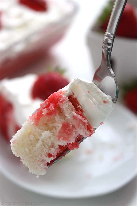 This strawberry angel food cake vintage recipe is made with jello, cool whip, frozen fresh strawberries, and angel food cake. Strawberry Poke Cake - CincyShopper