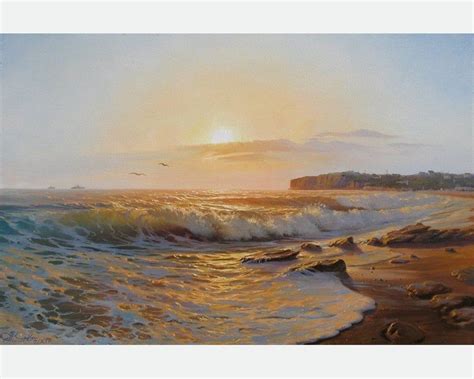 Sunset Seascape Original Art Oil Canvas By Alexander Shenderov Etsy