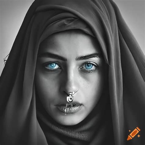 Captivating Iranian Woman With Loose Headscarf And Piercing Blue Eyes