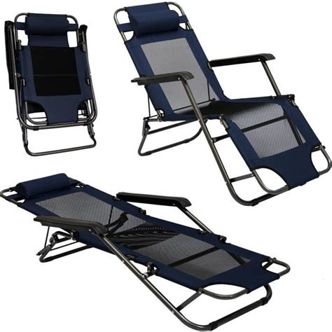 Chaise Longue Pliable Pour Camping Et Jardin Transat Inclinables Avec Repose Tête Couleur