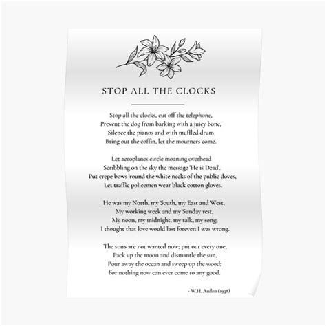 Stop All The Clocks Funeral Poem Poster For Sale By Cindylund67