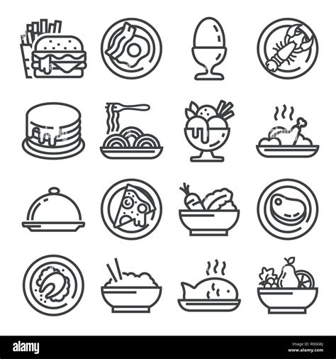Vector Food Icon Set Outline Style On White Background Stock Vector
