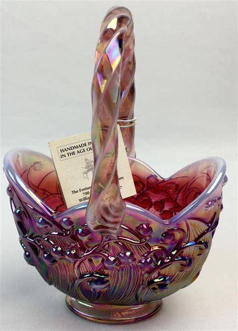 Lot Fenton Glass Iridescent Pink To Purple Plum Opalescent Carnival Glass Lily Of The