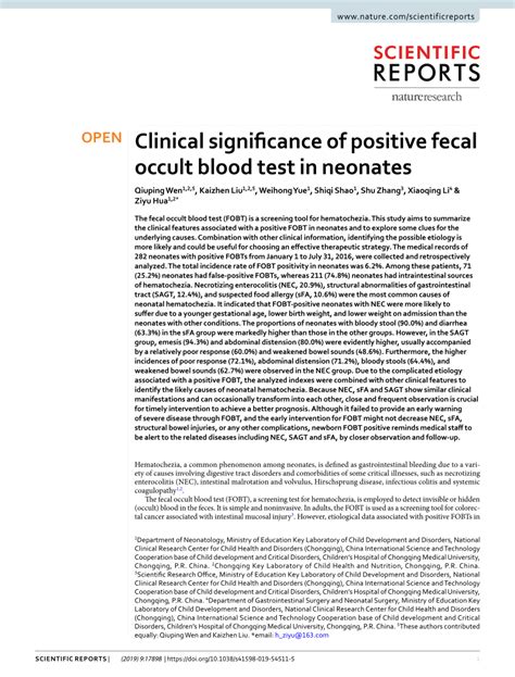 Pdf Clinical Significance Of Positive Fecal Occult Blood Test In Neonates