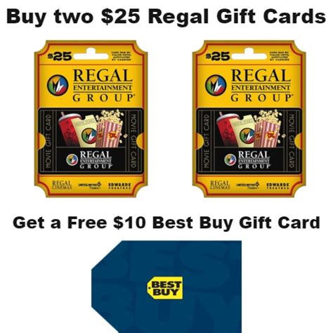 Jun 22, 2021 · if you buy a $40 amazon gift card (for yourself, let's say), you'll get $10 of free amazon credit deposited into your account. Buy Two $25 Regal Entertainment Gift Cards, Get a Free $10 Best Buy Gift Card