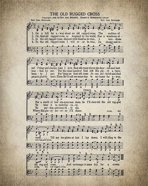 The Old Rugged Cross Hymn Print Wall Art Hymn Sheet Sheet Music